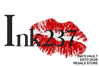 Logo with 'Ink 237' text and red lipstick mark on a light gray background